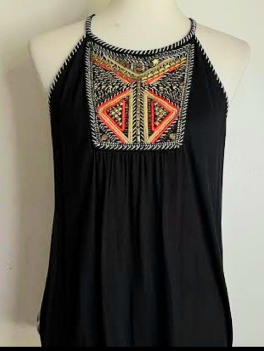 Inc Mixed Metal Halter Top Black Size Medium